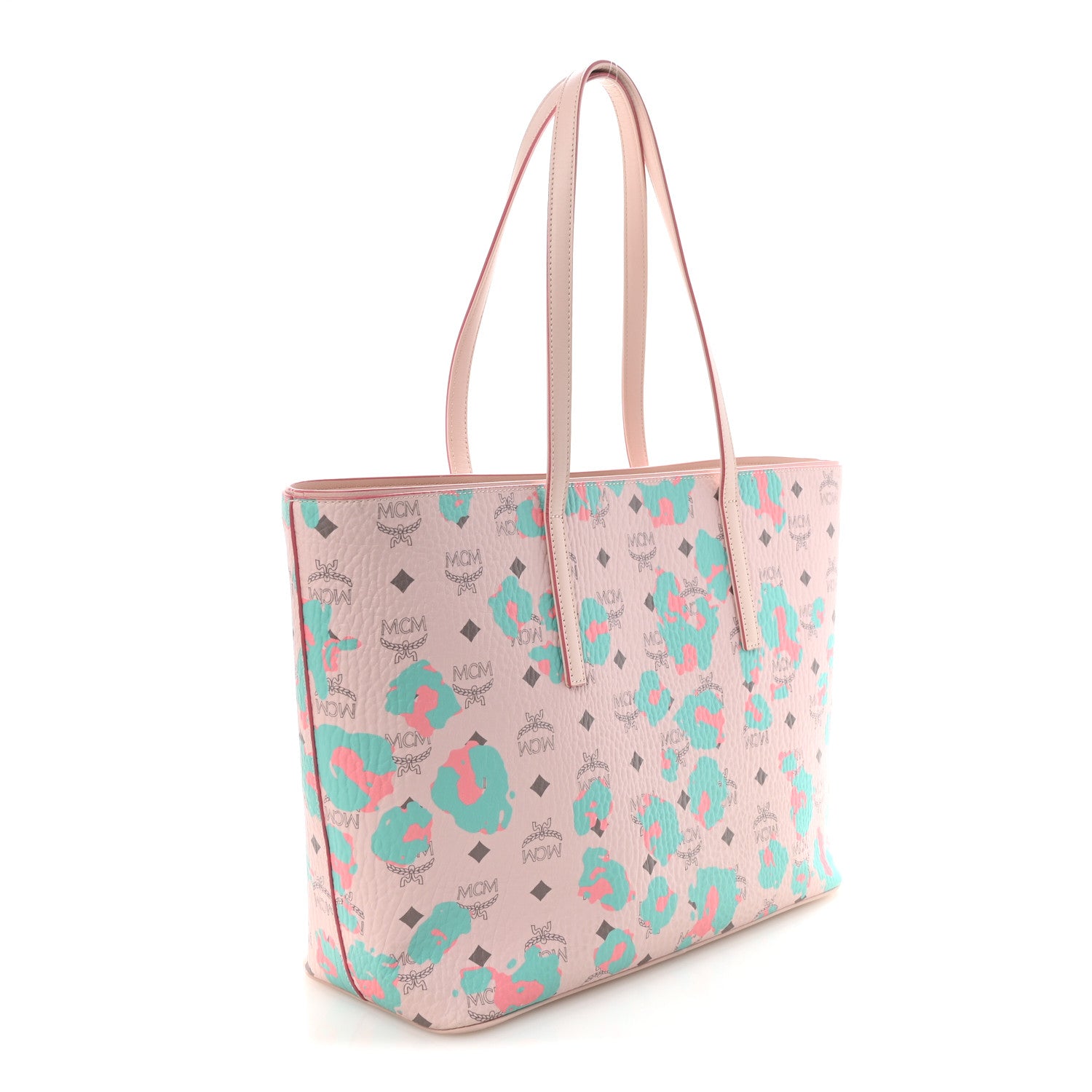 MCM Visetos Leopard Print Medium Anya Shopper Tote  Pink 3 of 9