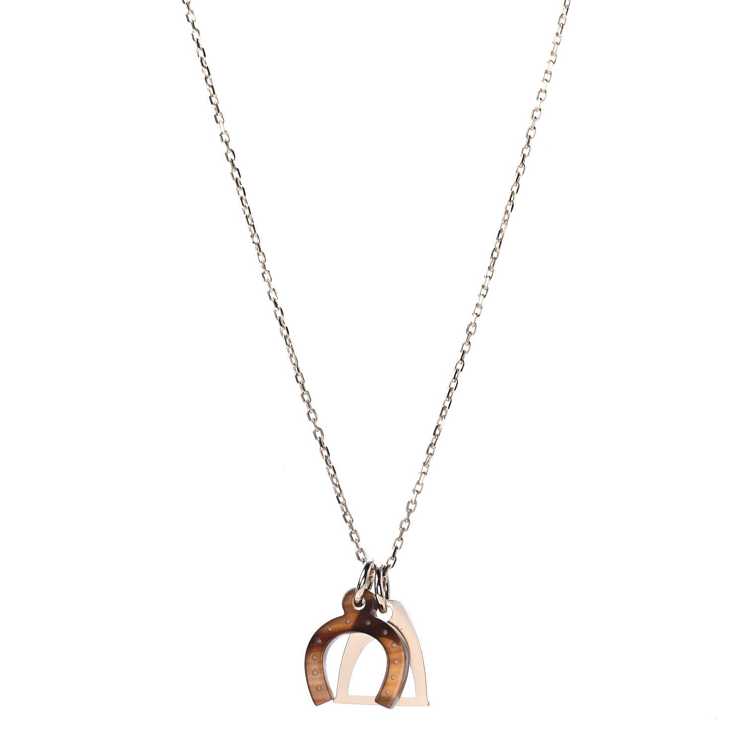 Hermes Permabrass Buffalo Horn Amulette Equestre PM Pendant Necklace Gold 1 of 3