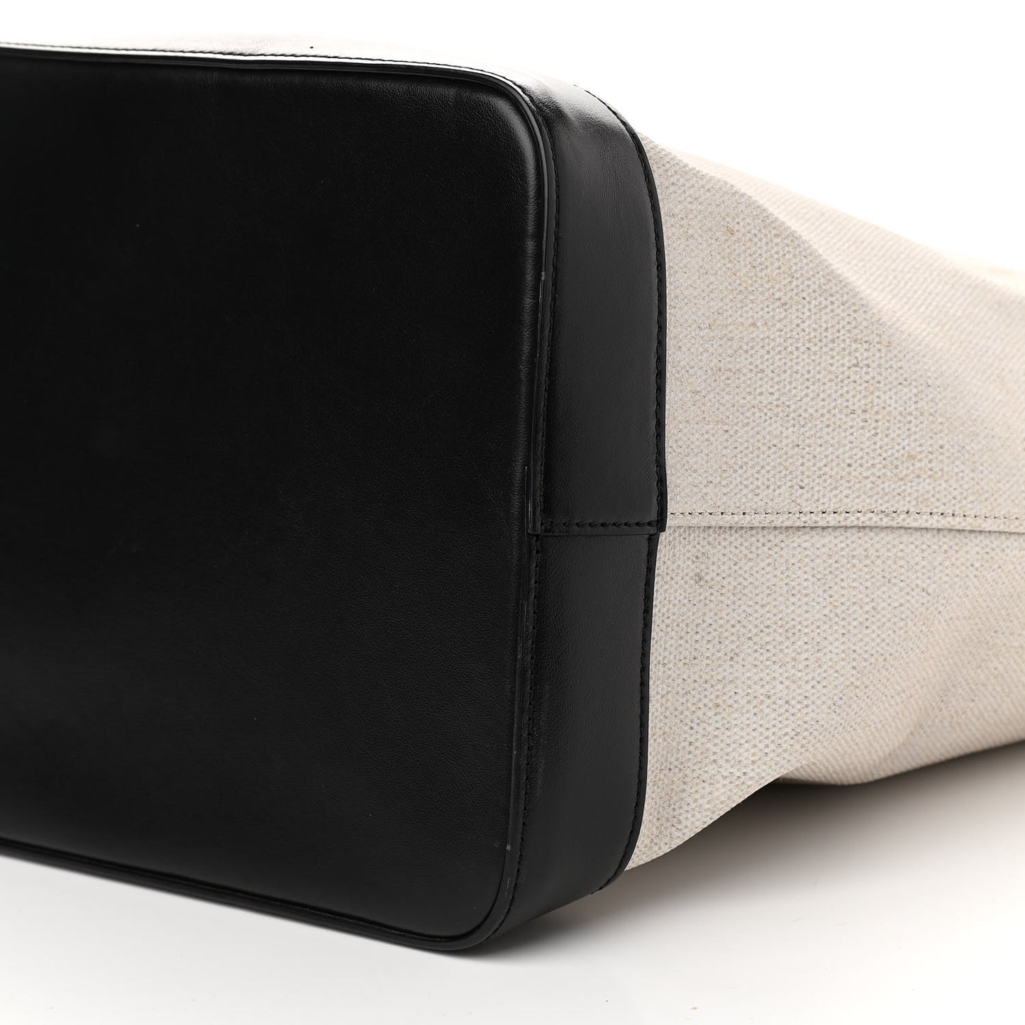 Canvas Calfskin Shopping Tote White Black