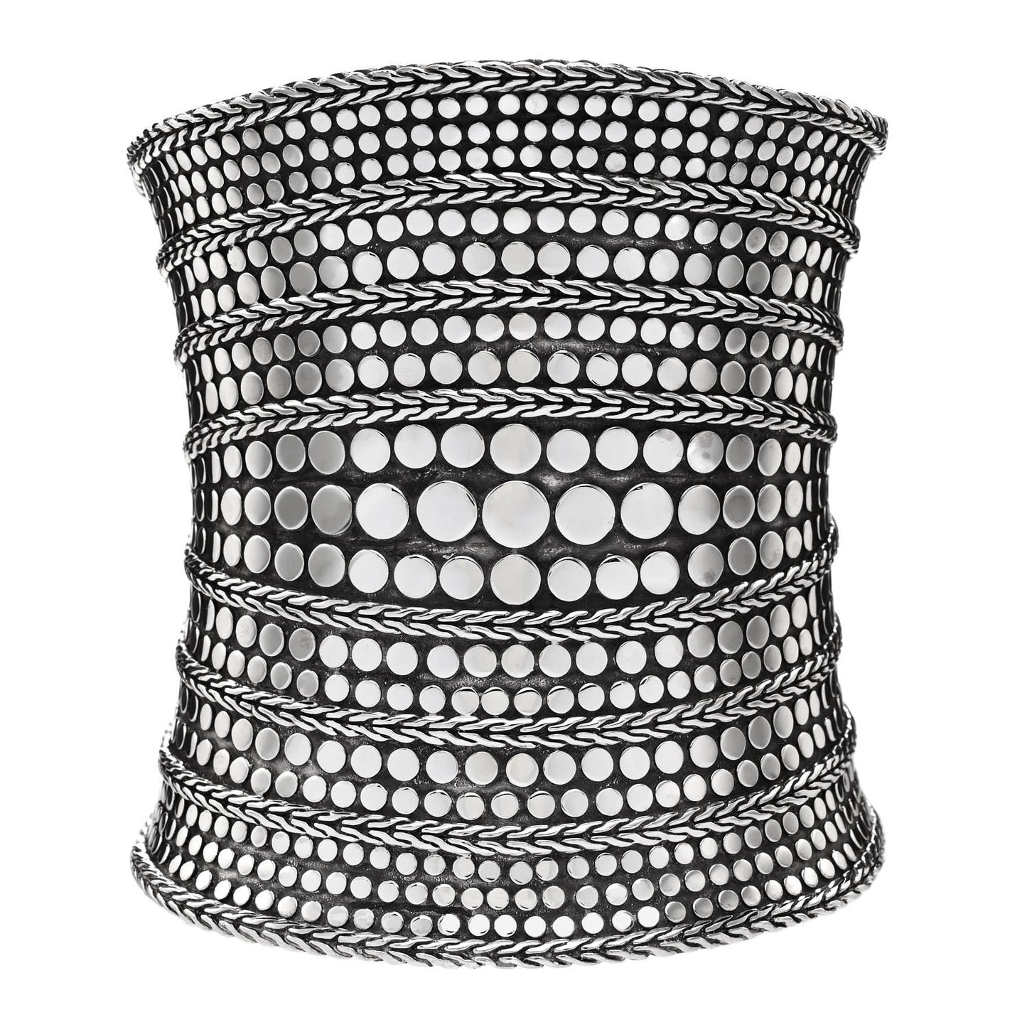 Sterling Silver 71mm Dot Contour Cuff Bracelet
