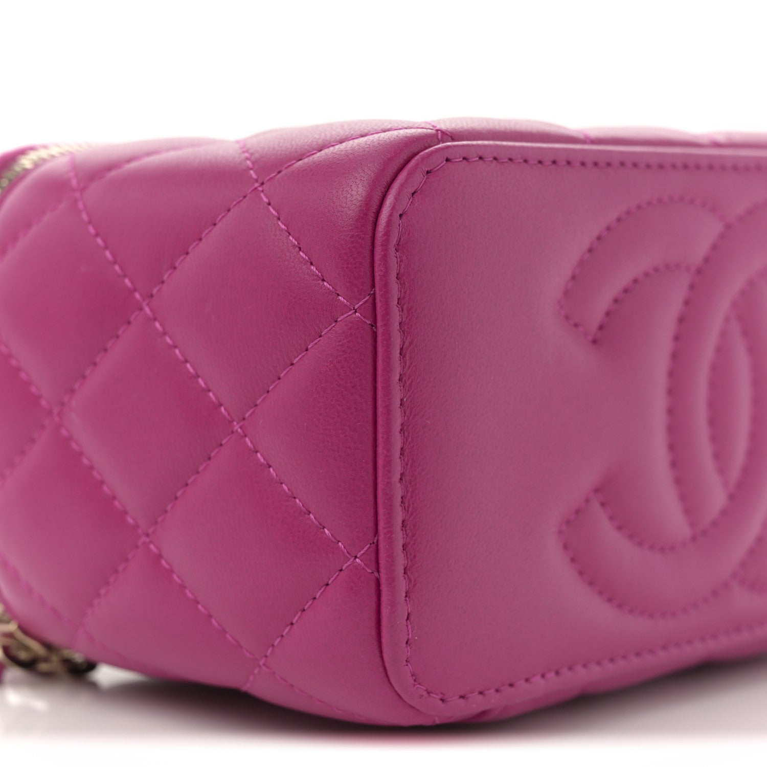 Chanel Lambskin Quilted Small Pearl Crush Vanity Case With Chain Fuchsia 9 of 12