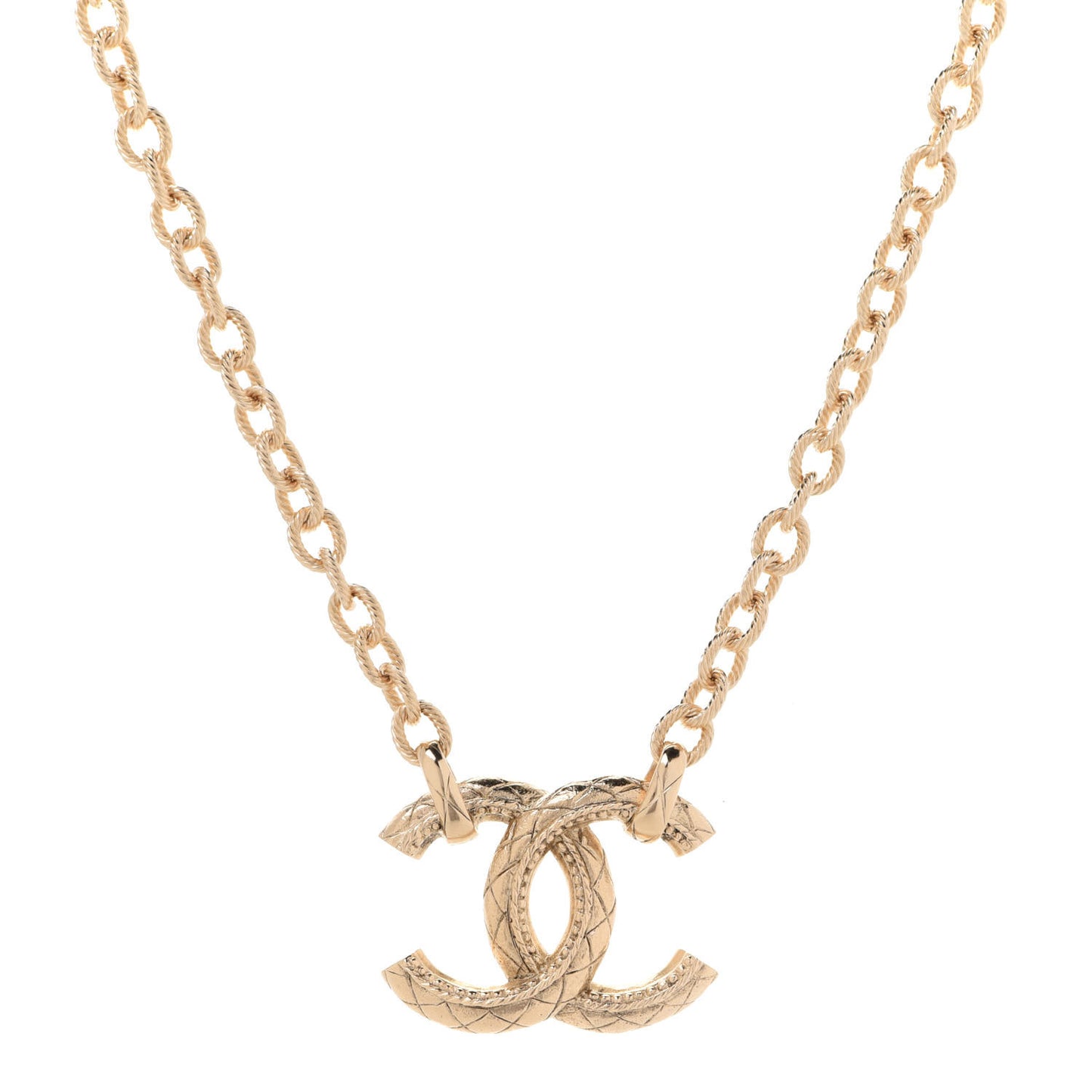 Metal Quilted CC Necklace Gold