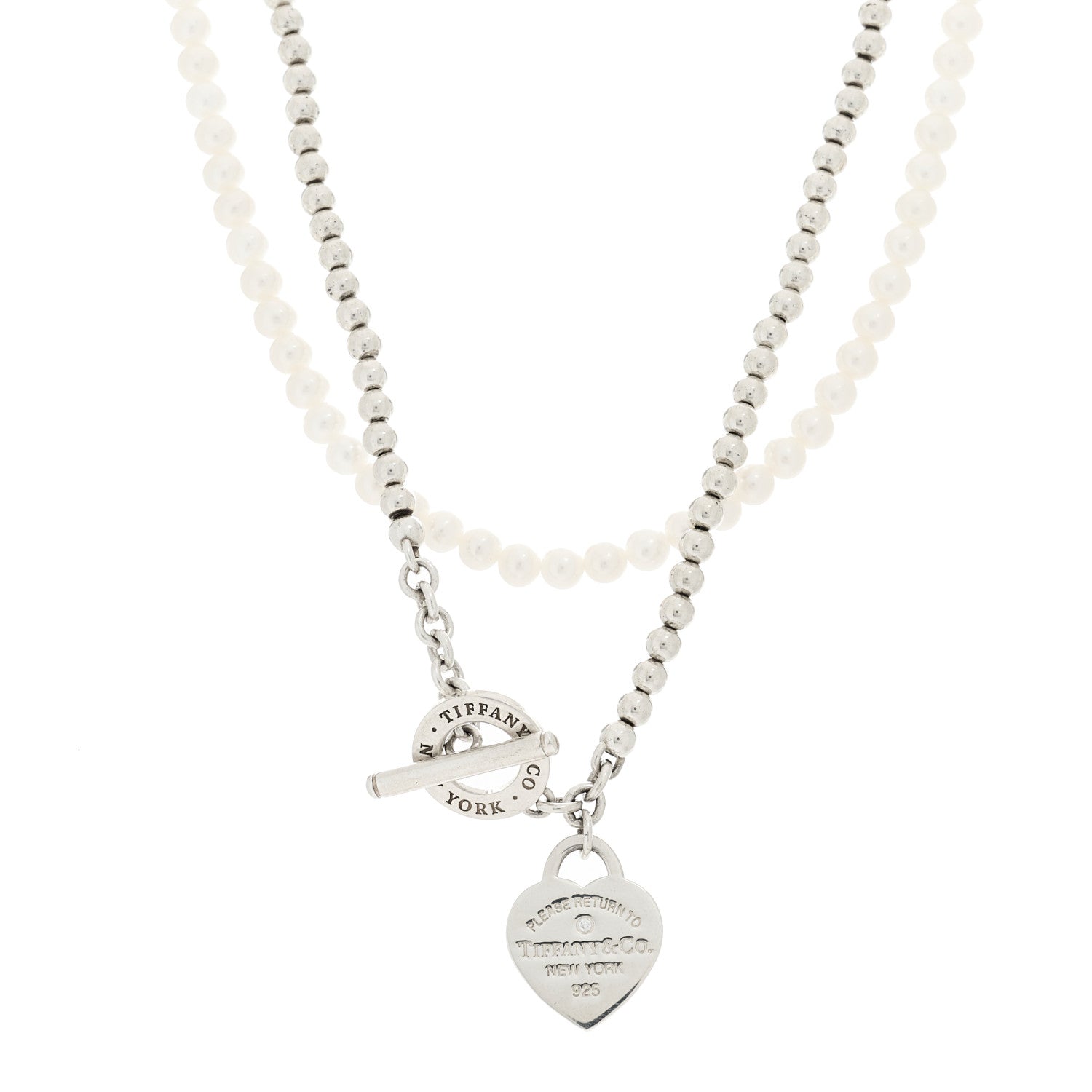 Tiffany Sterling Silver Diamond Cultured Pearl Return to Tiffany Wrap Necklace 1 of 5