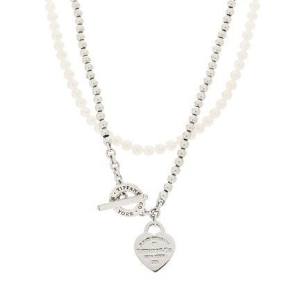 Tiffany Sterling Silver Diamond Cultured Pearl Return to Tiffany Wrap Necklace 1 of 5