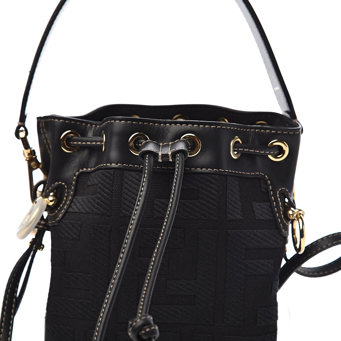 Canvas Vitello King F is Fendi FF Embroidered Mini Mon Tresor Bucket Bag Black