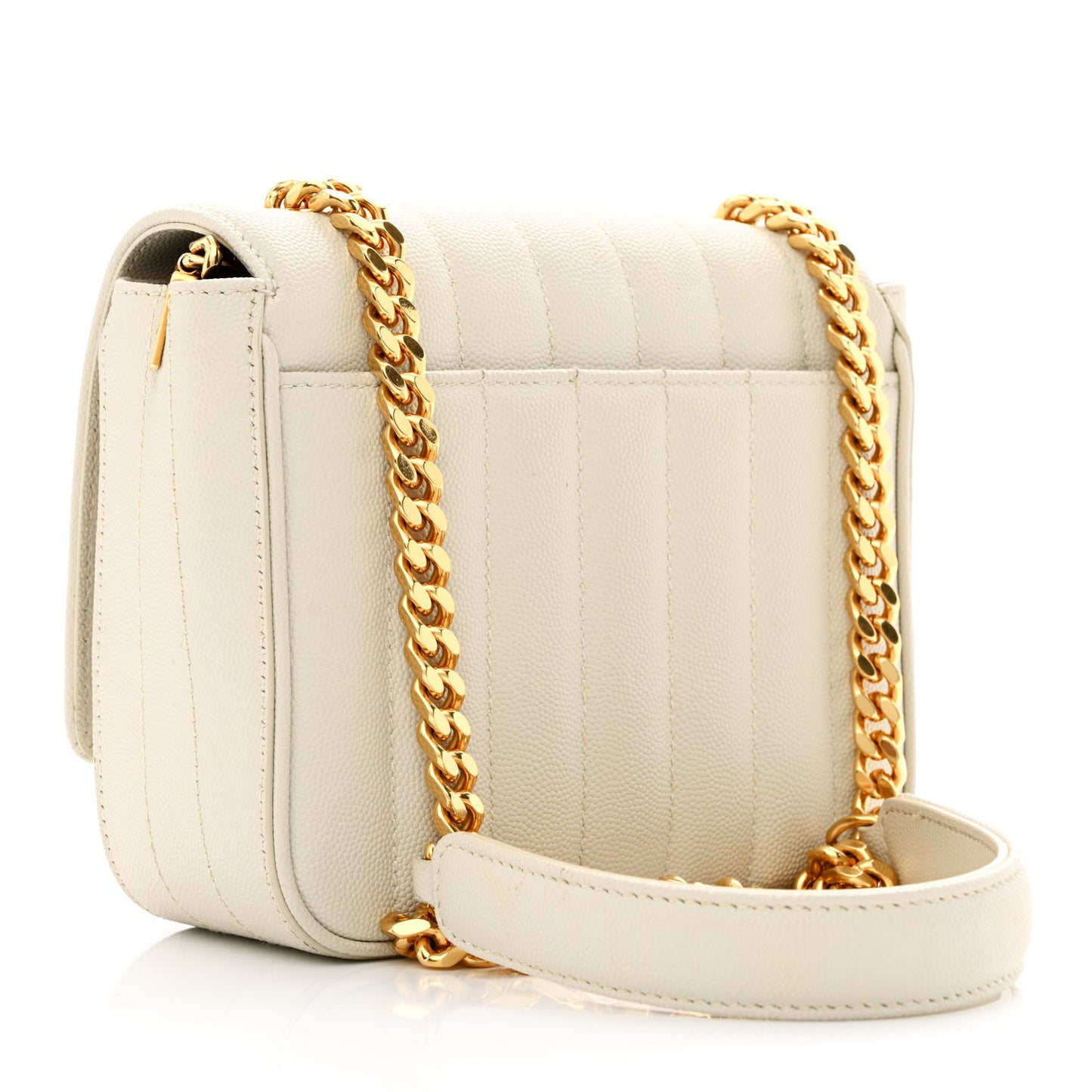 Grain De Poudre Matelasse Monogram Small Vicky Chain Bag White
