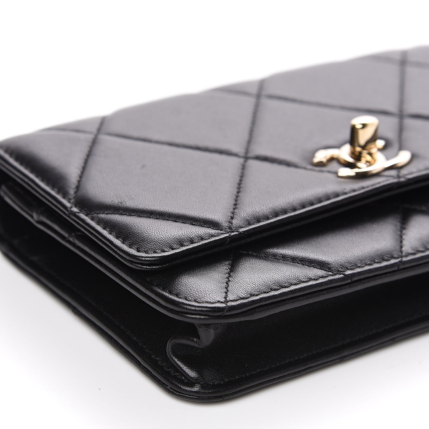 Lambskin Quilted Trendy CC Wallet On Chain WOC Black