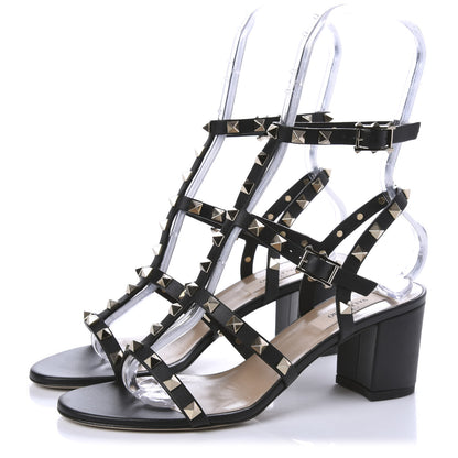 Valentino Garavani Calfskin Rockstud 60mm City Sandals 37.5 Black 3 of 8