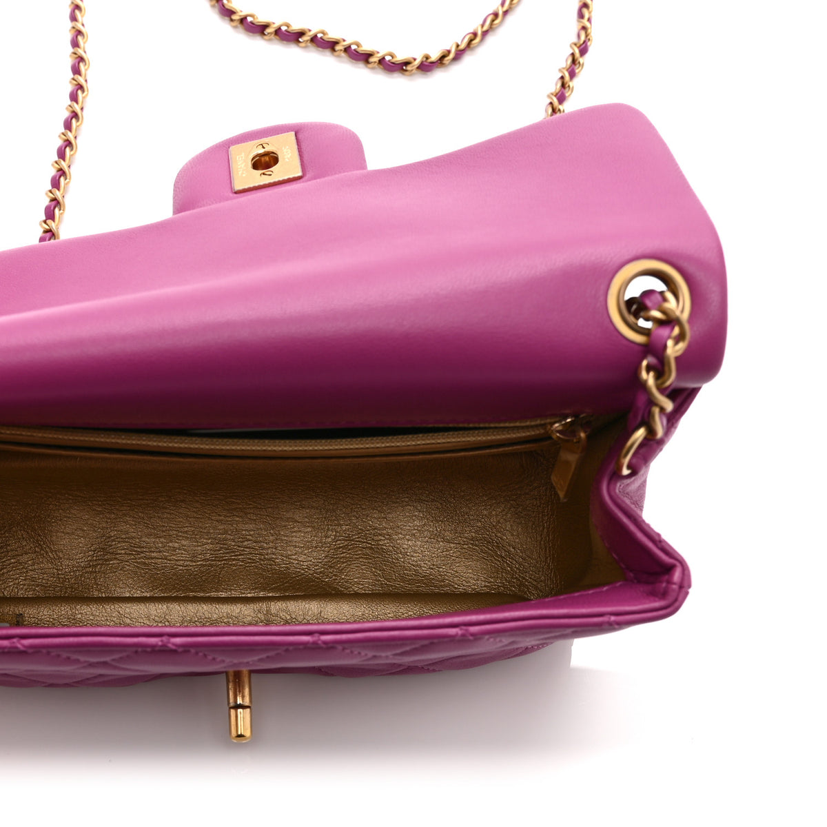 Lambskin Quilted Mini Rectangular Pearl Crush Flap Purple