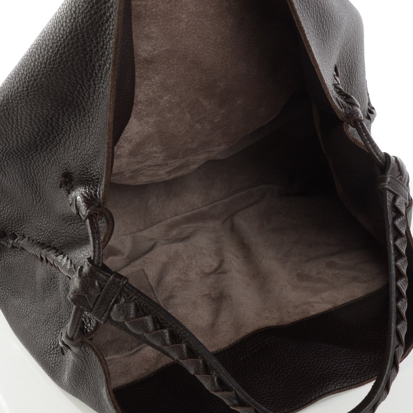 Washed Cervo Deerskin Large Hobo Ebano