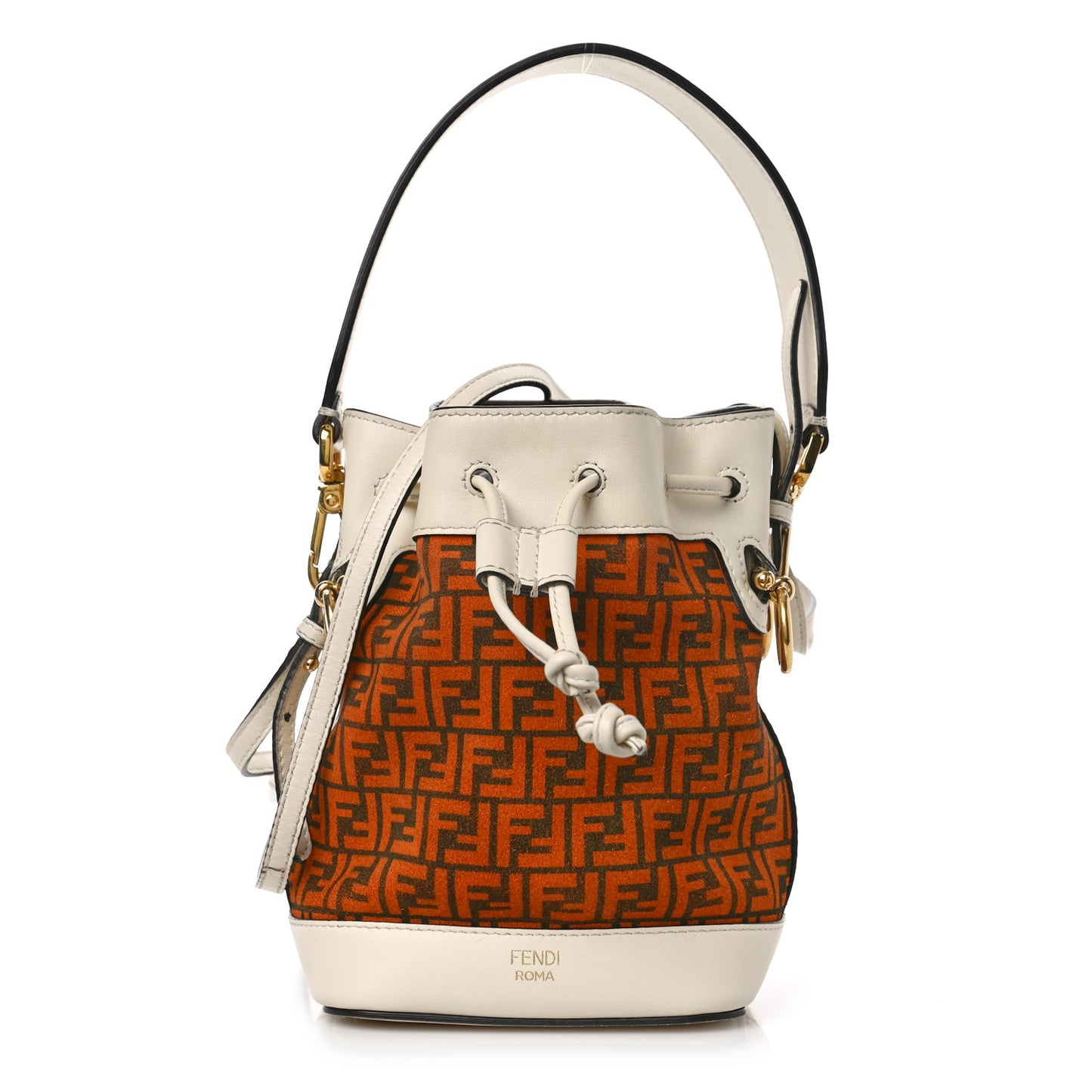 Suede Vitello King F is Fendi Micro FF Mini Mon Tresor Bucket Bag Arancio Marrone White Ice