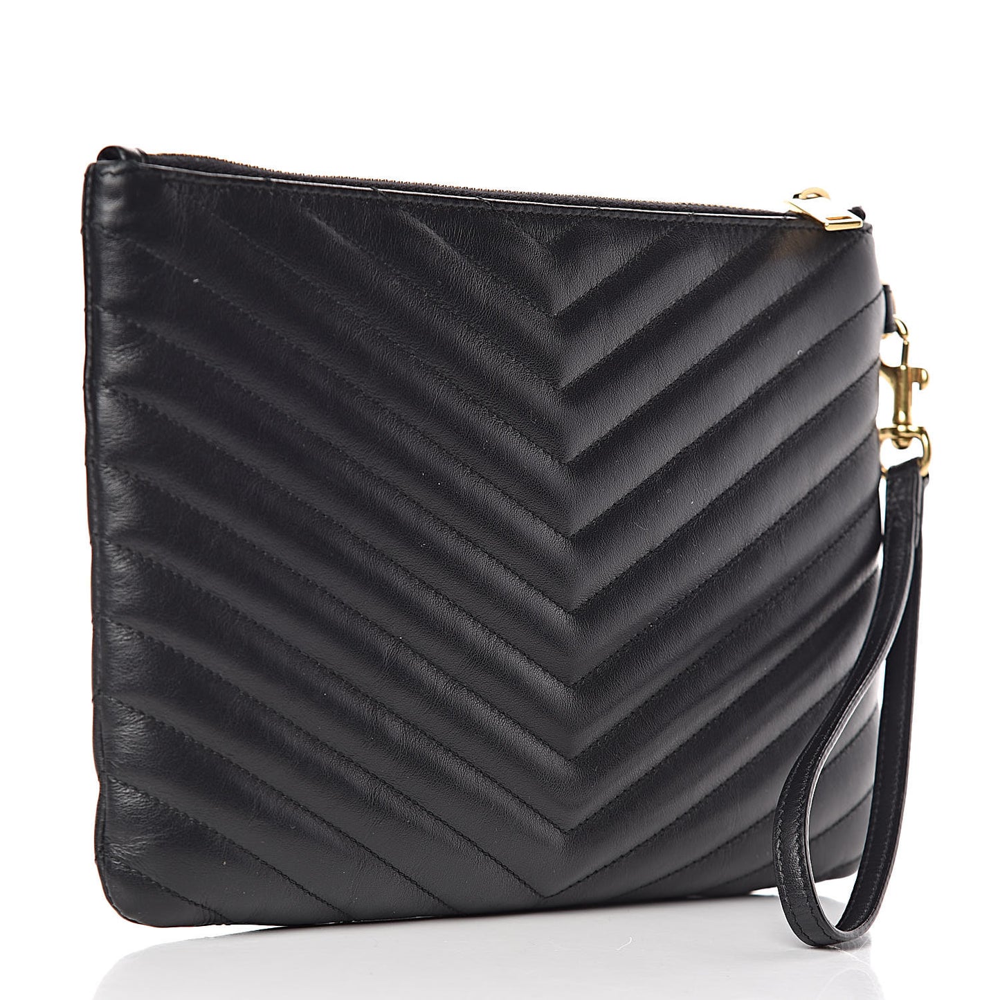Calfskin Matelasse Chevron Monogram A5 Wristlet Black