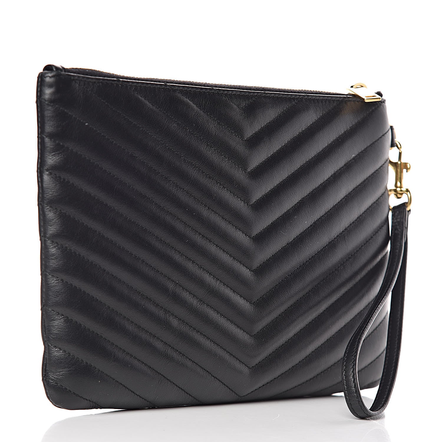 Saint Laurent Calfskin Matelasse Chevron Monogram A5 Wristlet Black 3 of 12