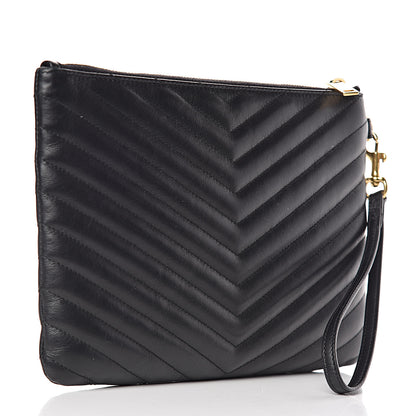 Saint Laurent Calfskin Matelasse Chevron Monogram A5 Wristlet Black 3 of 12