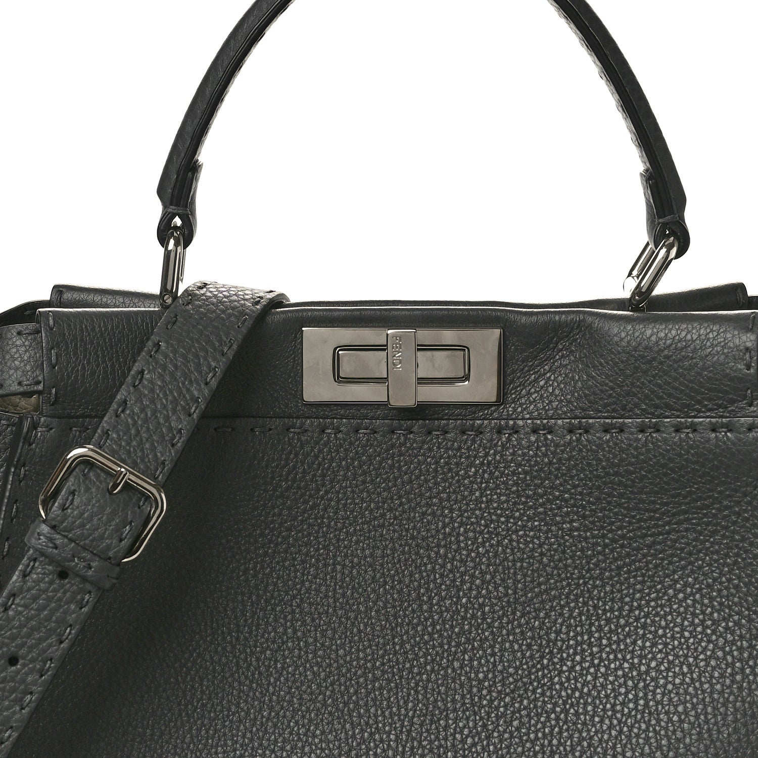 Fendi Cuoio Romano Selleria Bi-Color Medium Peekaboo Iconic Satchel Asfalto Latte 8 of 10