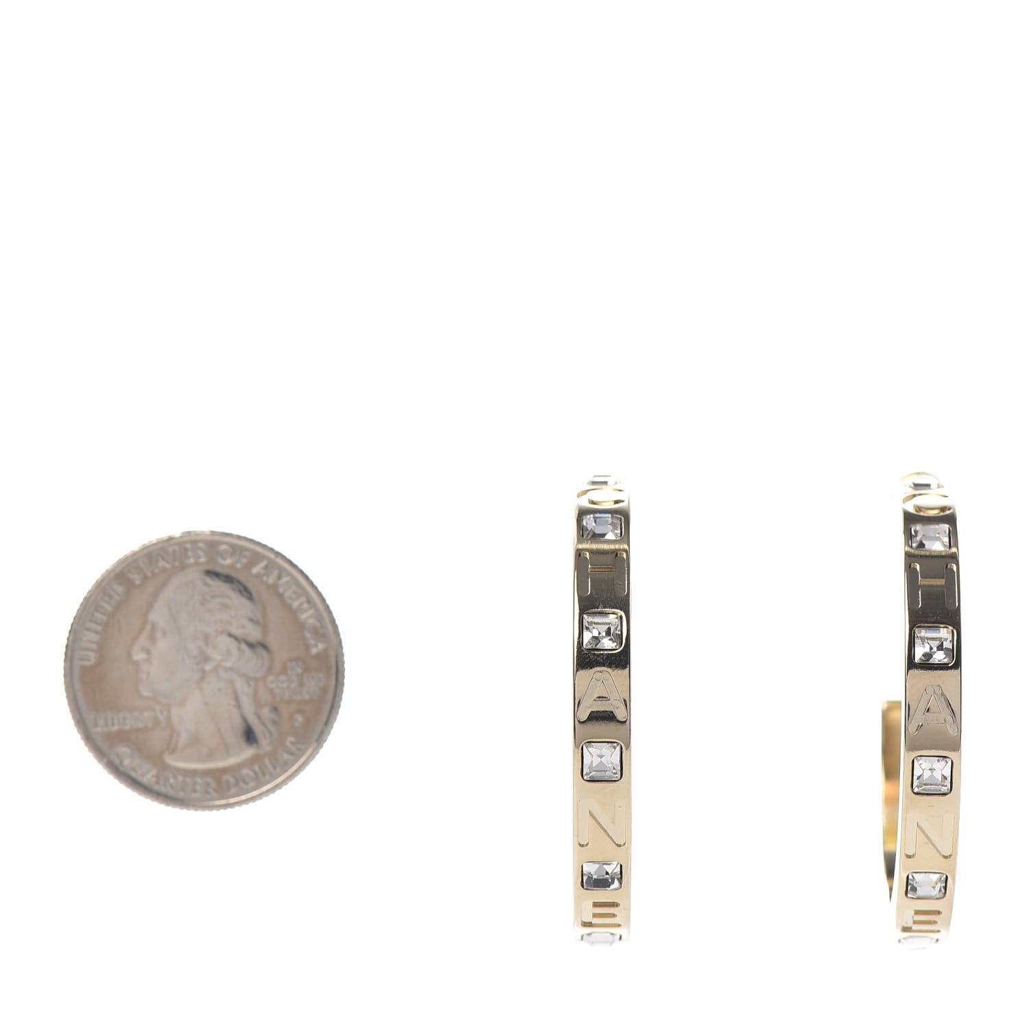 Chanel Metal Baguette Crystal Logo CC Hoop Earrings Gold 2 of 5