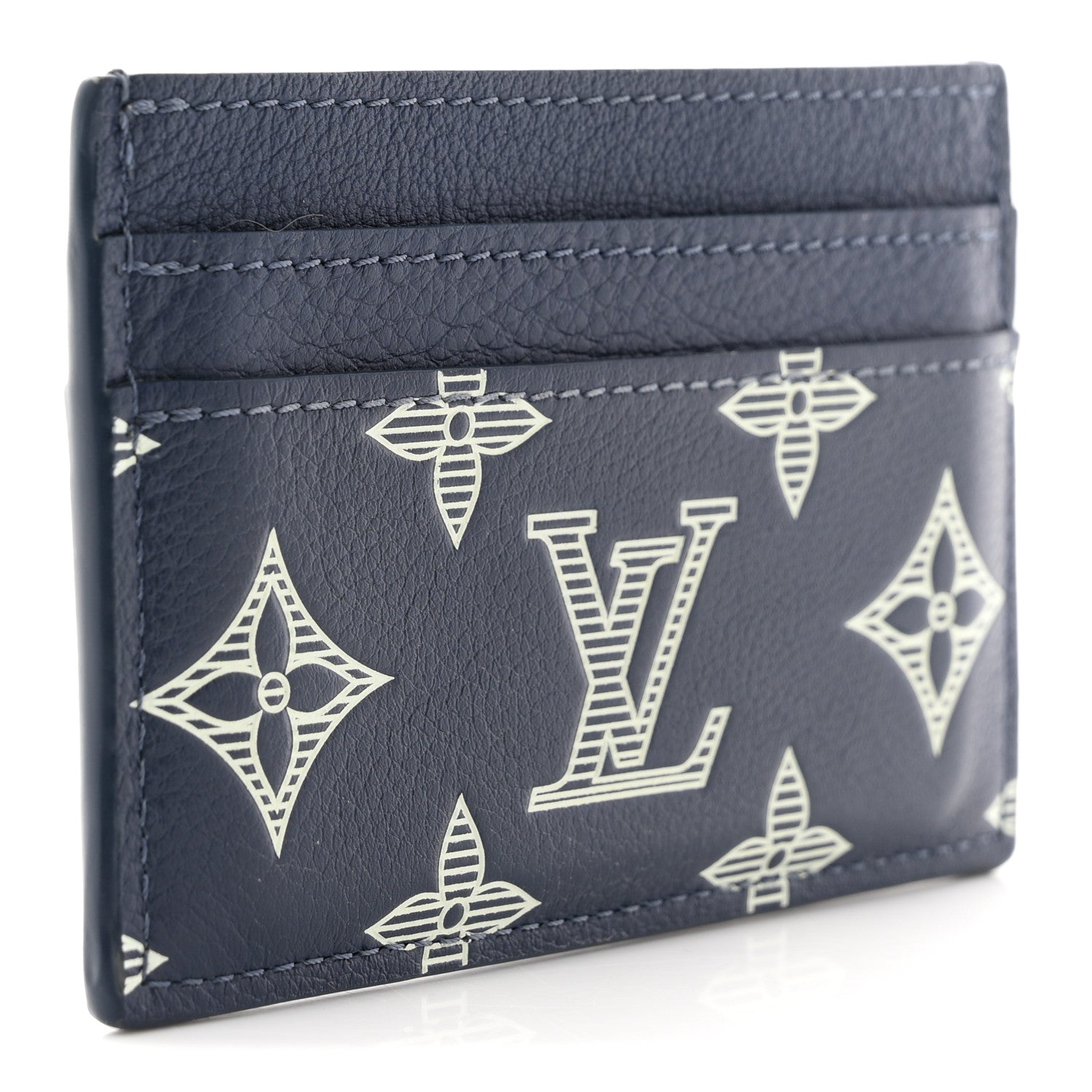 Louis Vuitton Calfskin Monogram Shadow Double Card Holder Navy