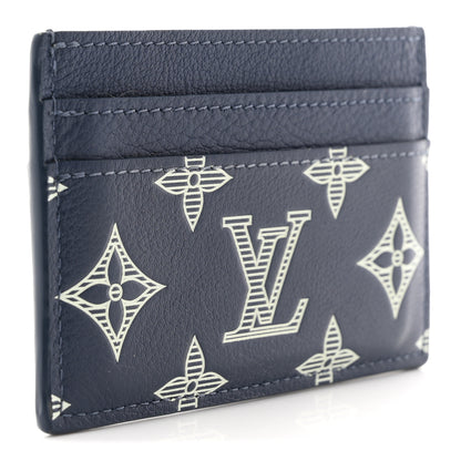 Louis Vuitton Calfskin Monogram Shadow Double Card Holder Navy Blue 3 of 6
