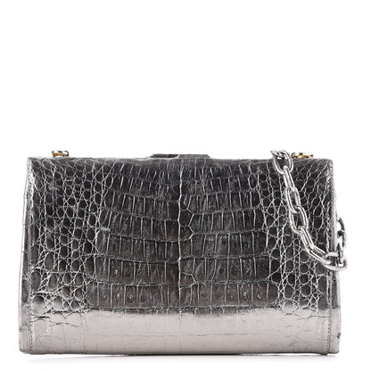 Nancy Gonzalez Metallic Crocodile Slim Frame Chain Clutch Silver 1 of 7