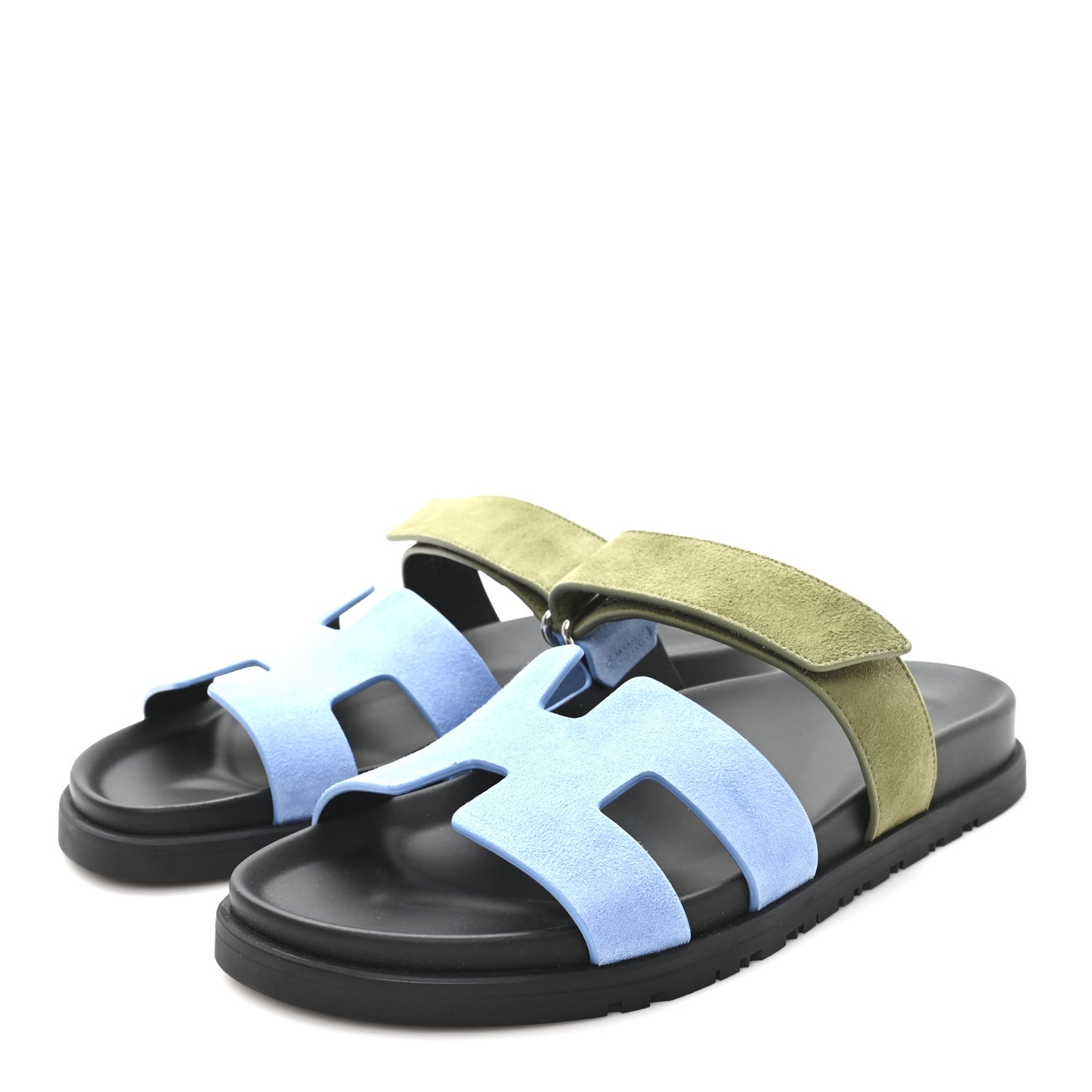 Suede Goatskin Womens Chypre Sandals 39 Bleu Cameo Vert