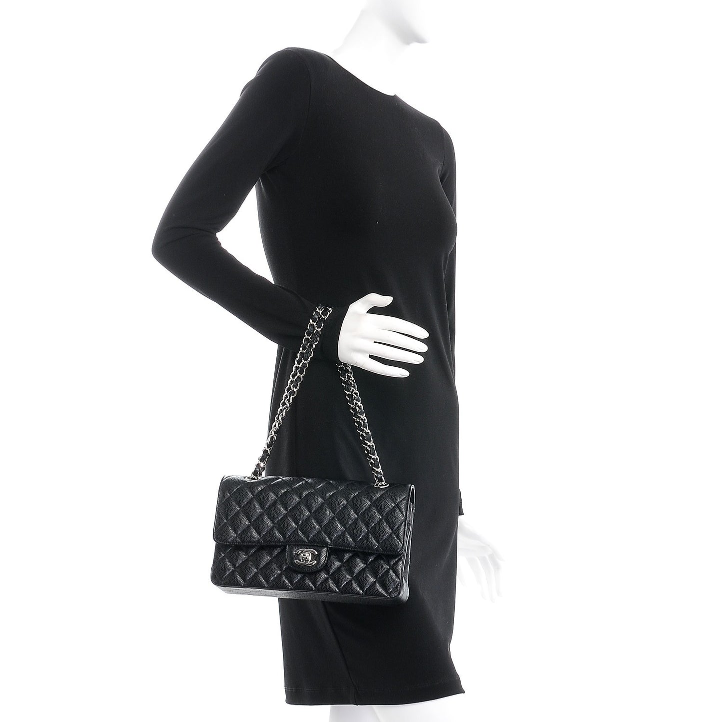 Caviar Quilted Medium Double Flap Black