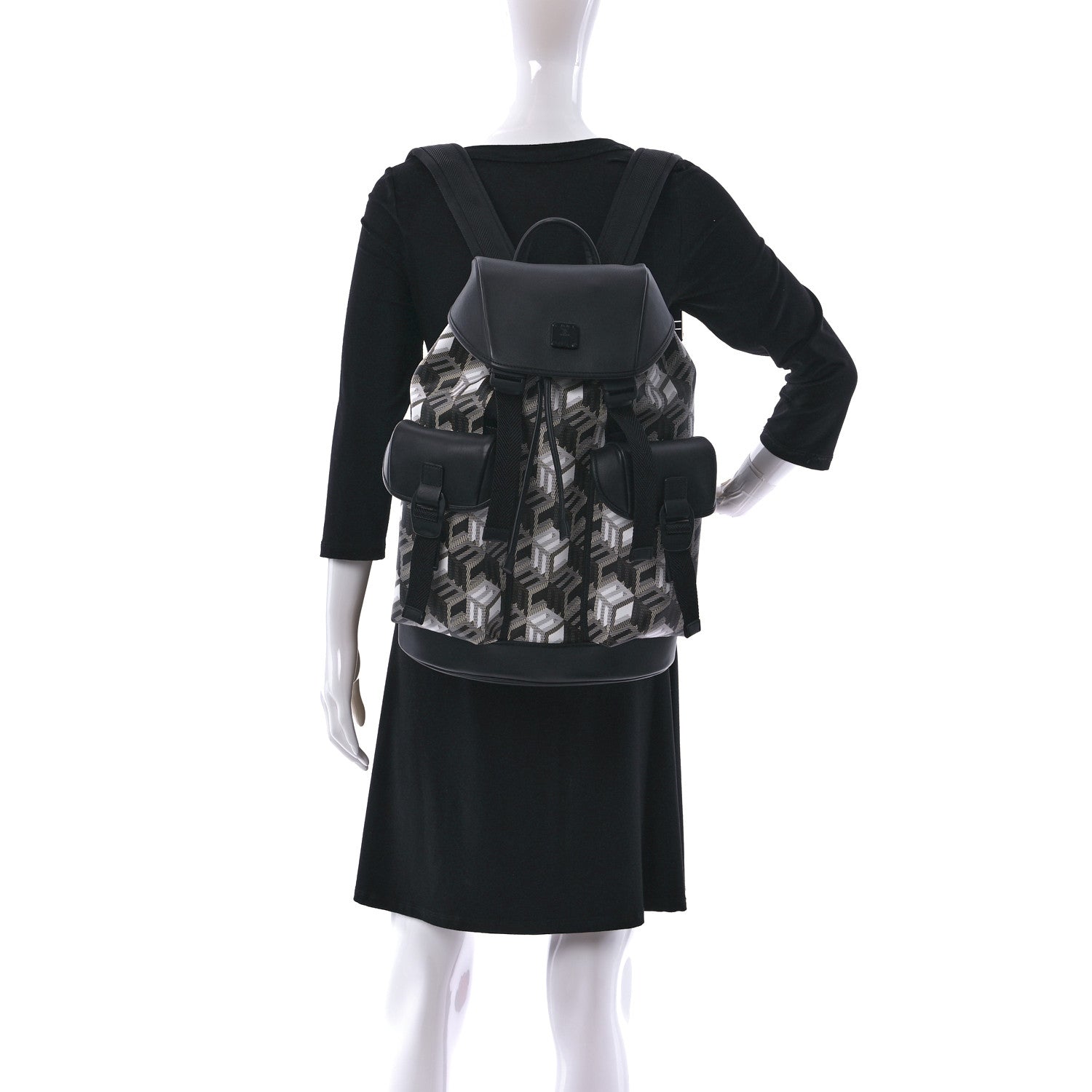 MCM Cubic Monogram Medium Bradenburg Backpack Black White 2 of 9