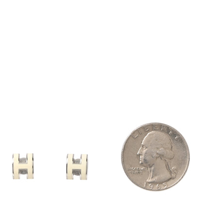 Hermes Palladium Lacquered Mini Pop H Earrings White 2 of 4