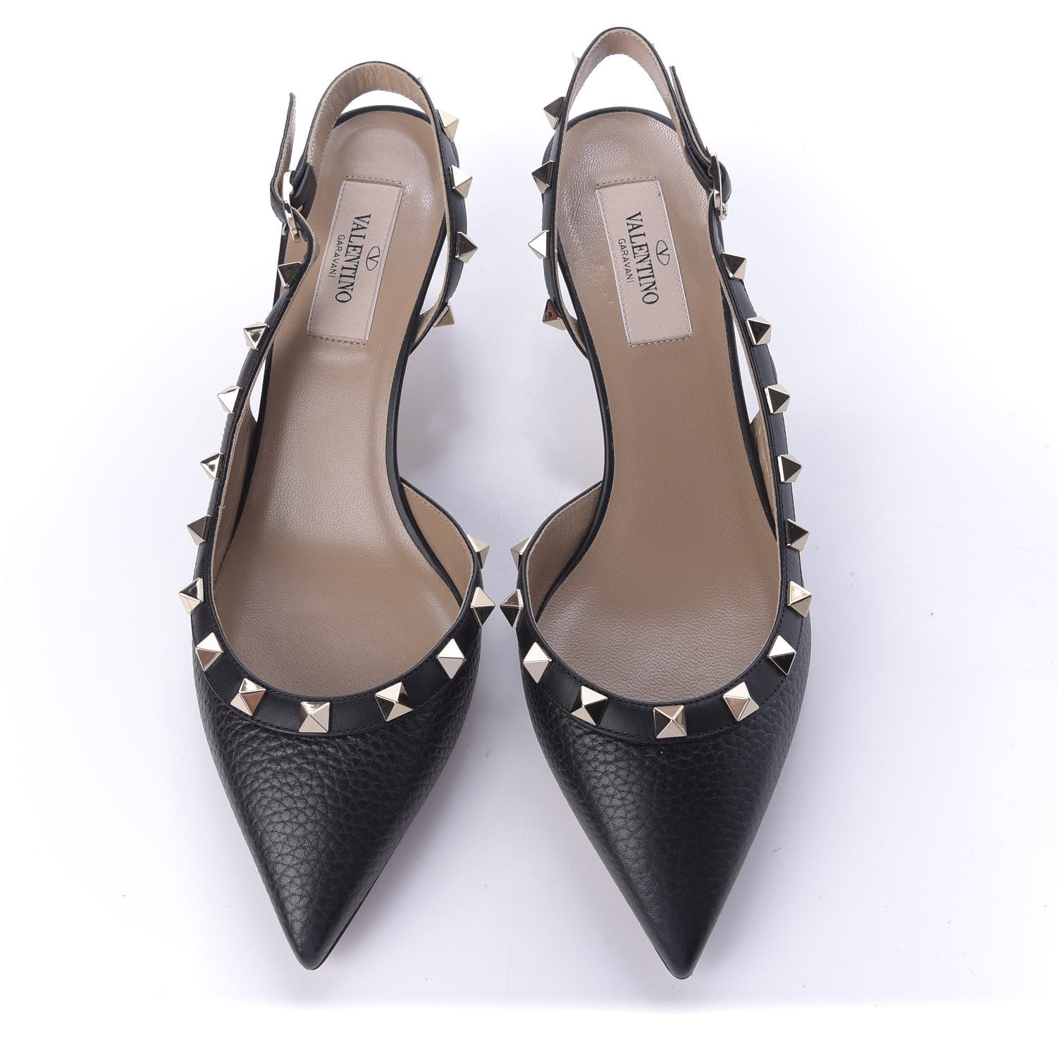 Valentino Garavani Pebbled Calfskin Rockstud Half D'Orsay Slingback 50mm Pumps 36.5 Black 2 of 9
