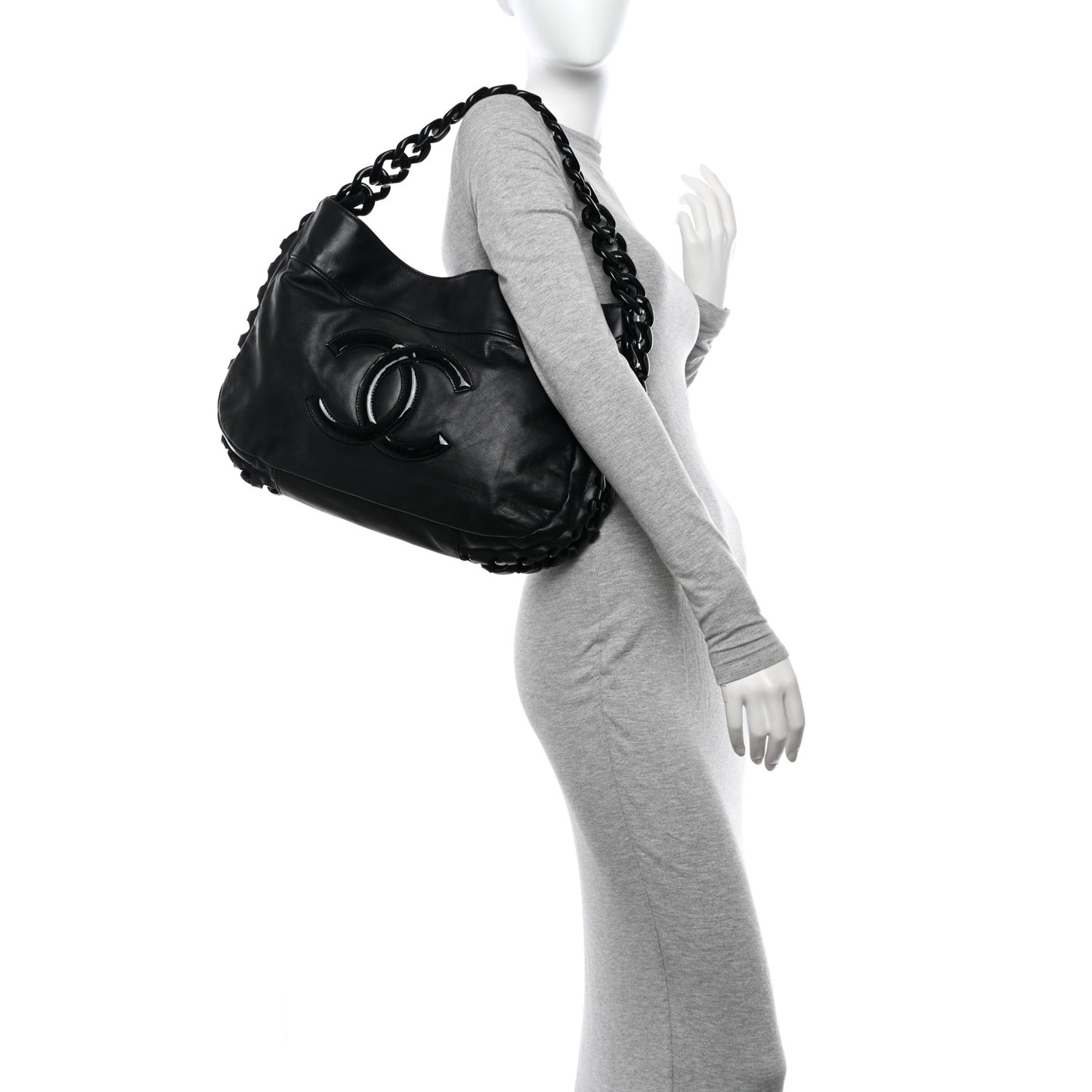 Calfskin Modern Chain Hobo Black