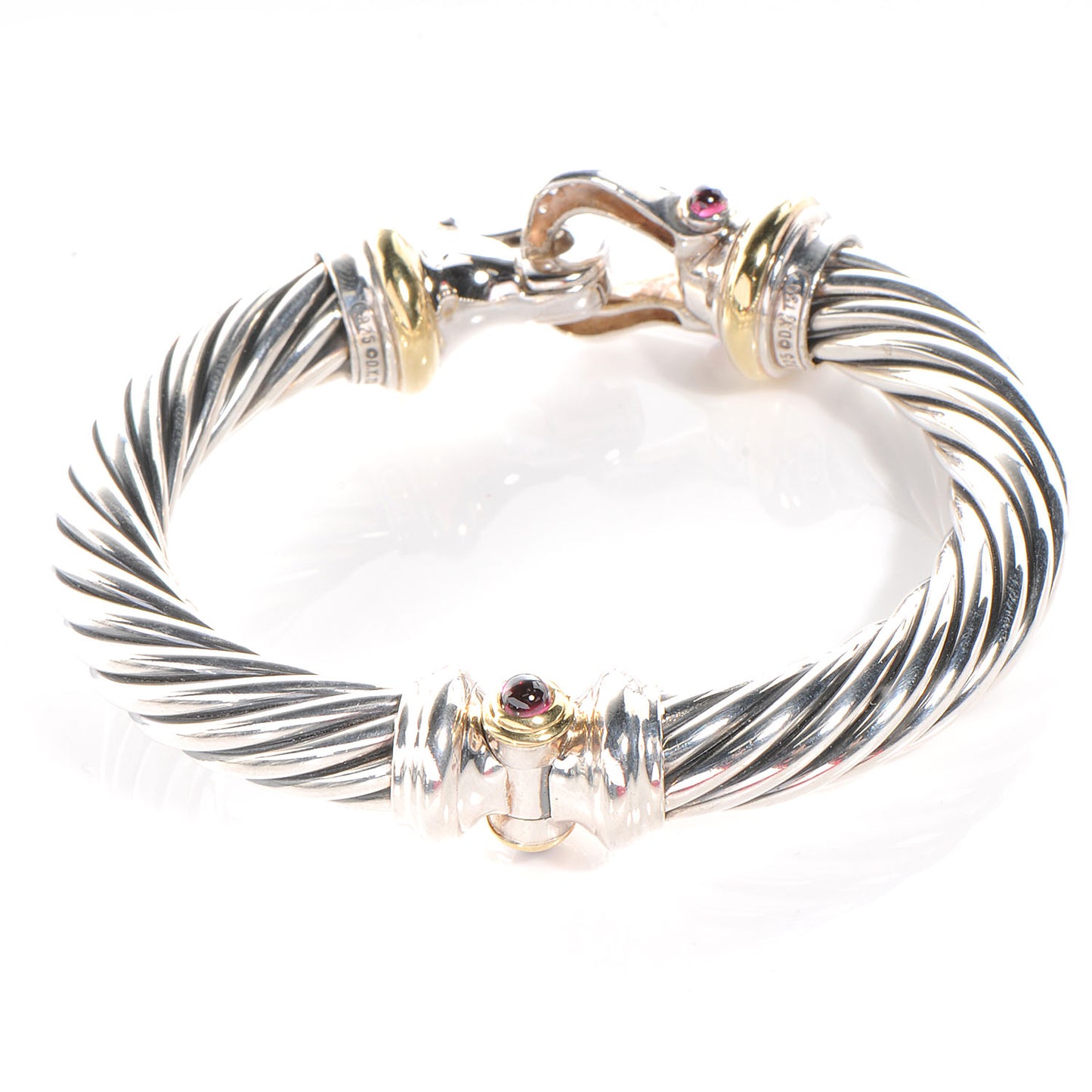 Sterling Silver 18K Yellow Gold Diamond Pink Tourmaline 10mm Cable Buckle Bracelet