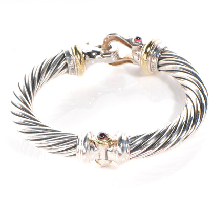 David Yurman Sterling Silver 18K Yellow Gold Diamond Pink Tourmaline 10mm Cable Buckle Bracelet 3 of 6