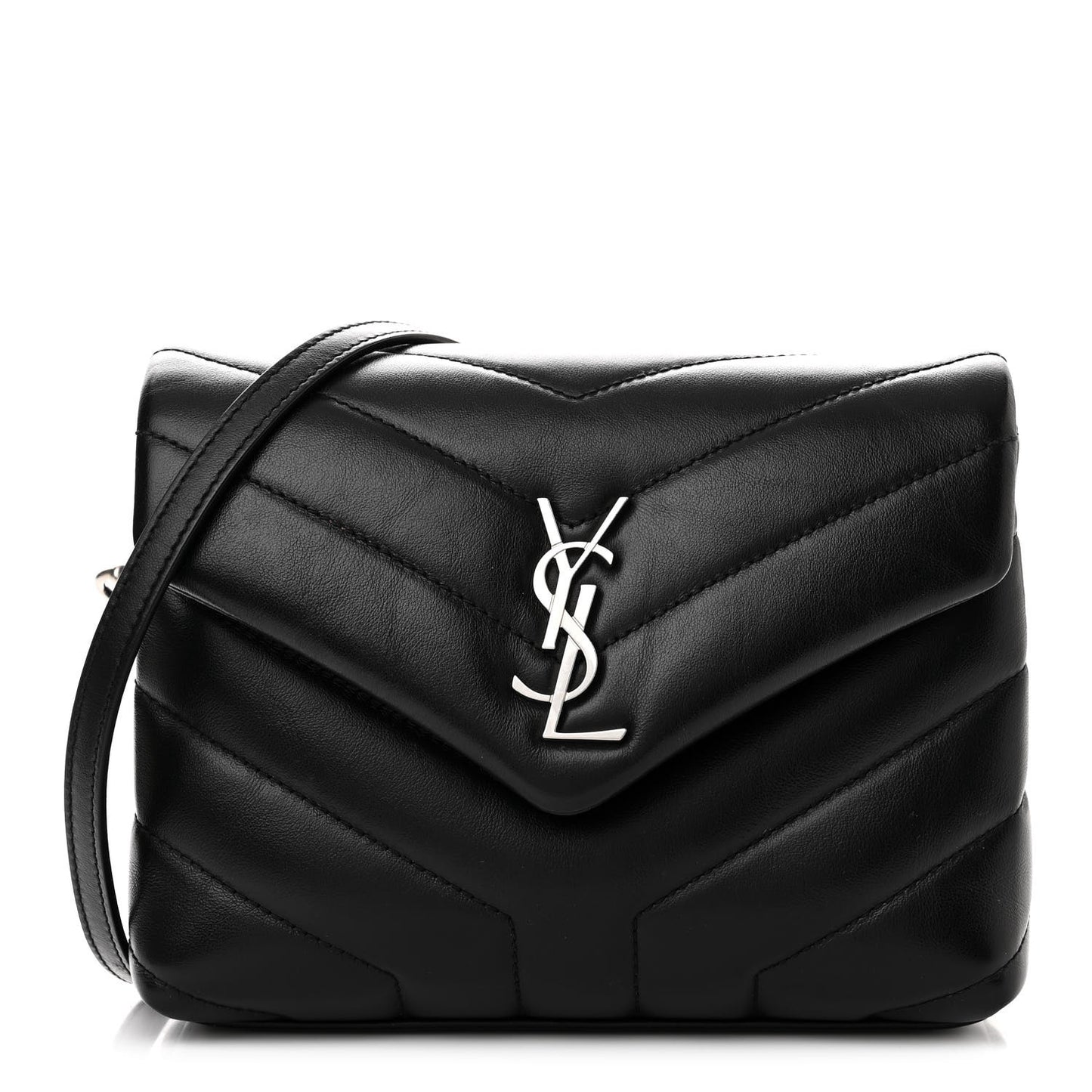 SAINT LAURENT Calfskin Y Quilted Monogram Toy Loulou Crossbody Bag Black