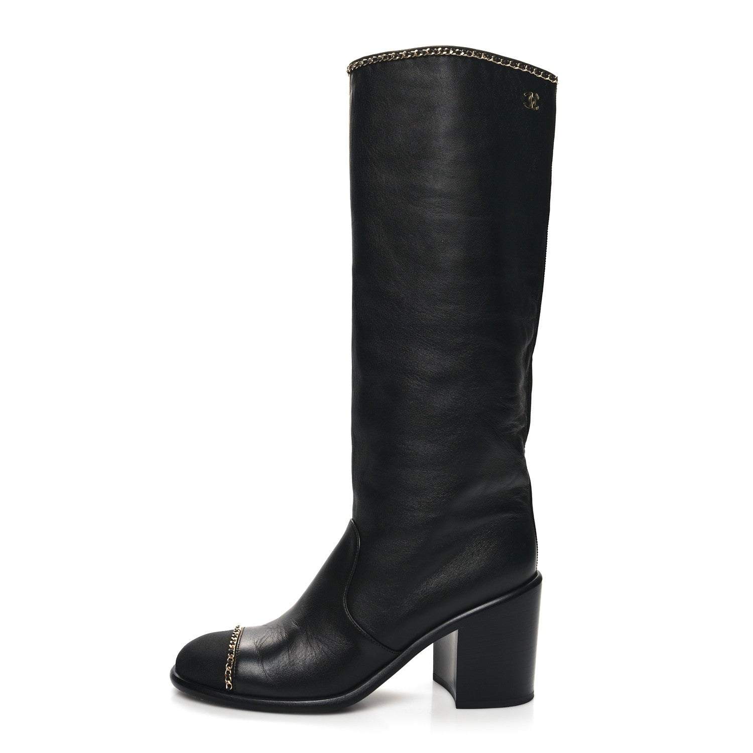 Chanel Lambskin Grosgrain Chain High Boots 39 39 Black 1 of 7
