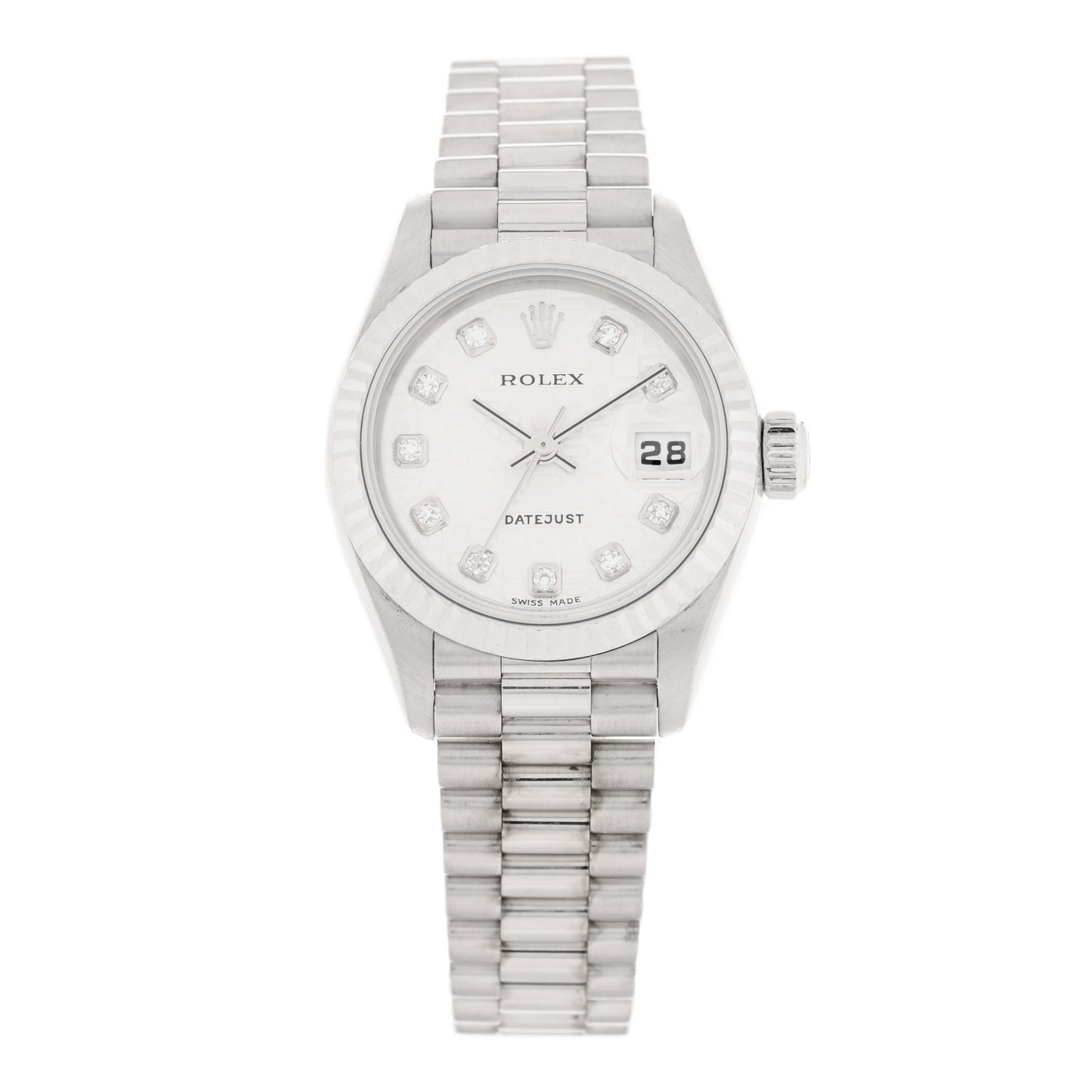 18K White Gold Diamond 26mm Datejust President Watch Silver Jubilee 79179