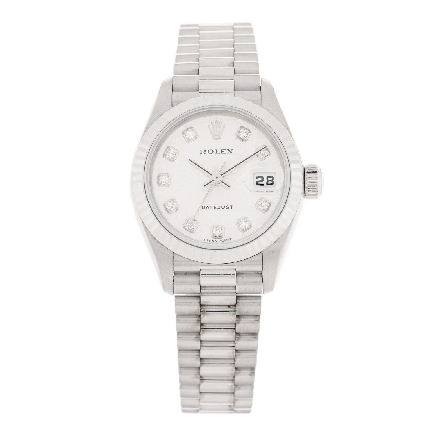Rolex 18K White Gold Diamond 26mm Datejust President Watch Silver Jubilee 79179 1 of 4