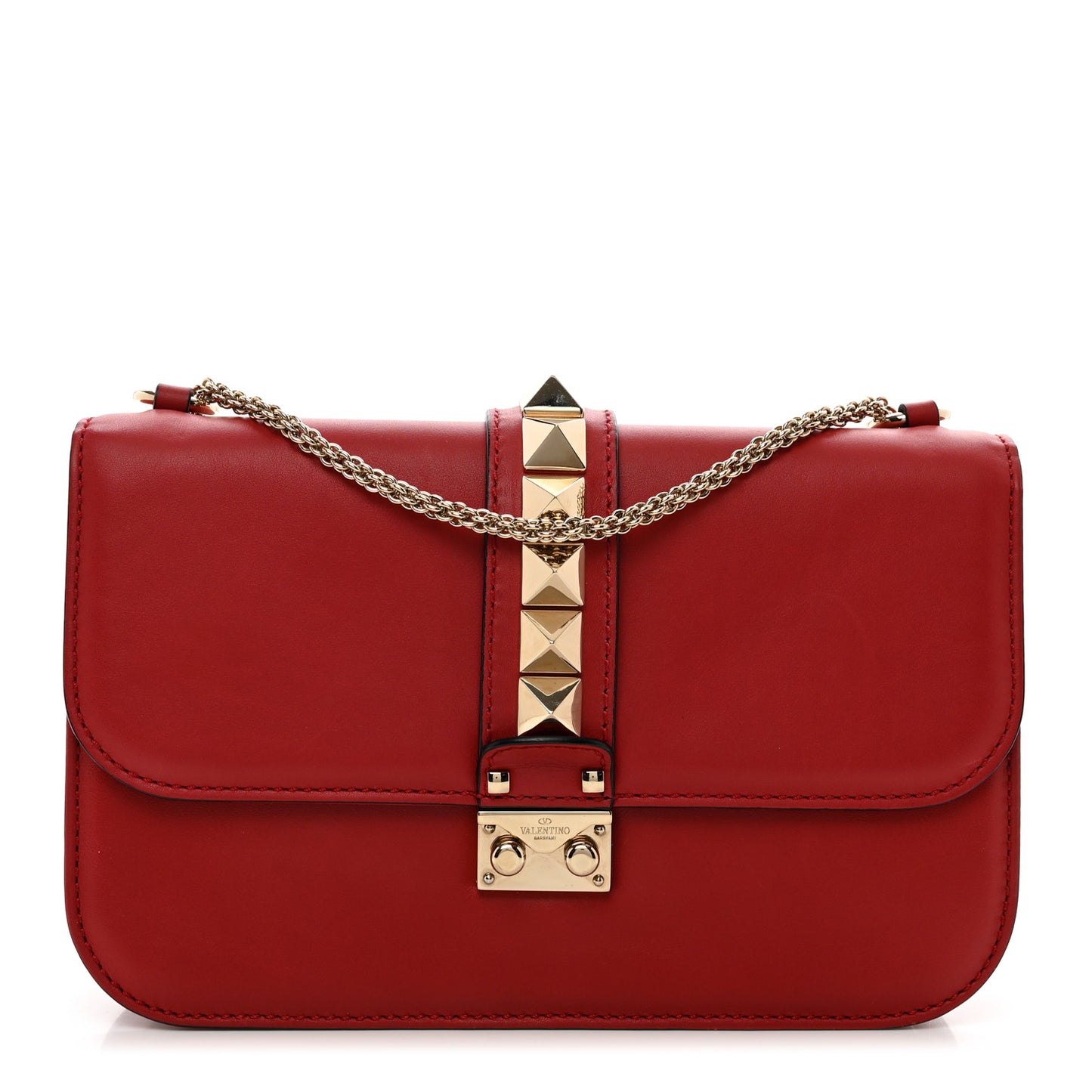 Vitello Medium Glam Lock Rockstud Flap Red