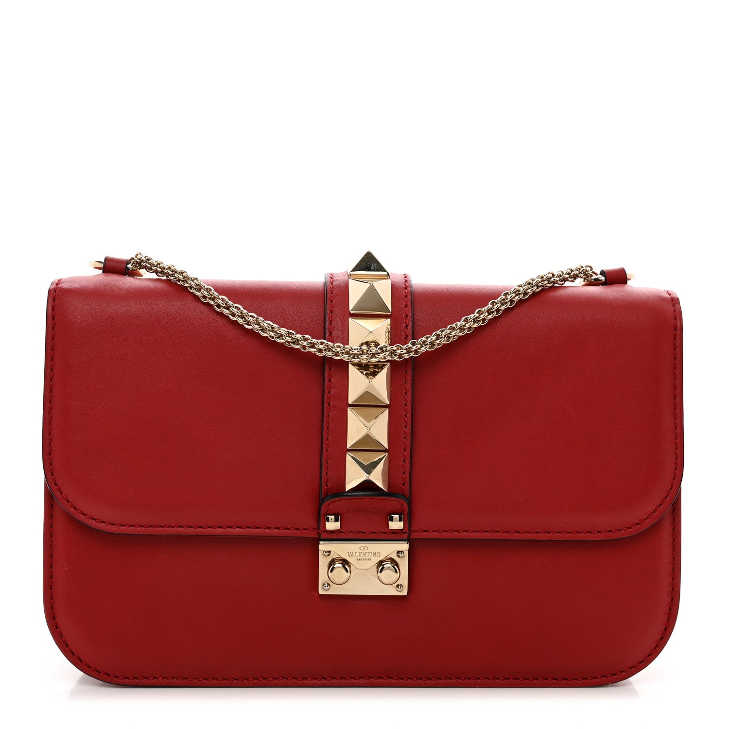 Valentino Garavani Vitello Medium Glam Lock Rockstud Flap Red 1 of 9
