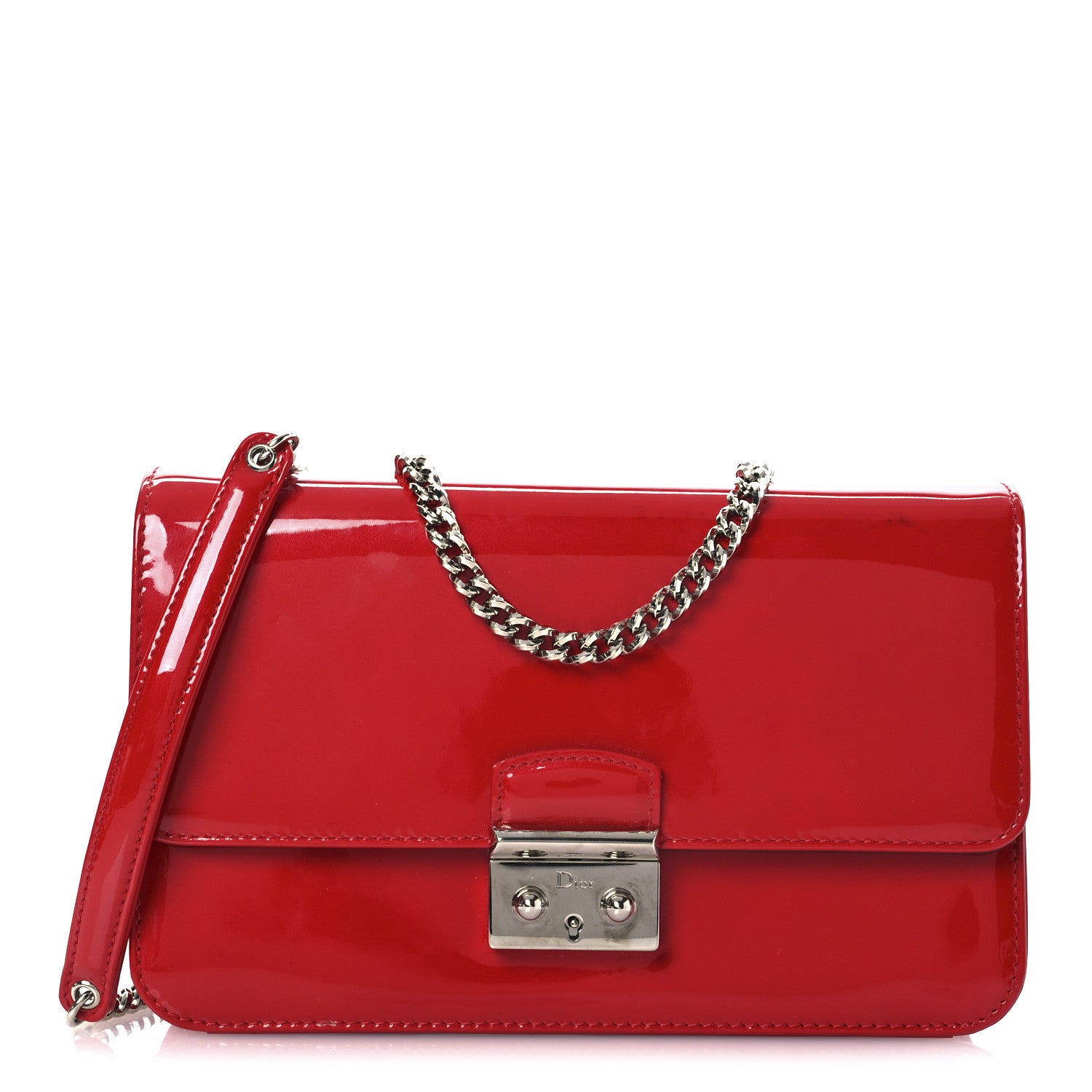 Christian Dior Metallic Box Patent Calfskin Miss Dior Promenade Pouch Red 1 of 14