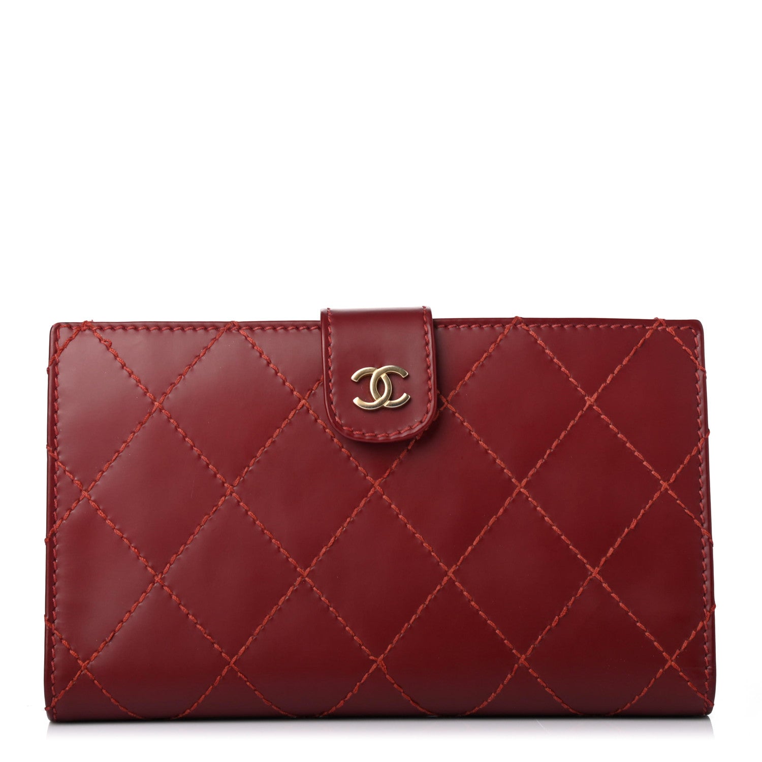 Chanel Calfskin Diamond Stitched French Wallet Red 1 of 4