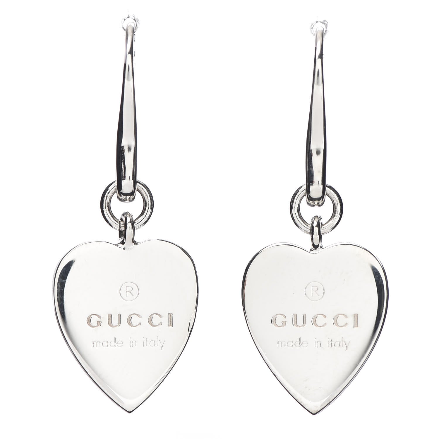 Gucci Sterling Silver Trademark Heart Drop Earrings 1 of 5