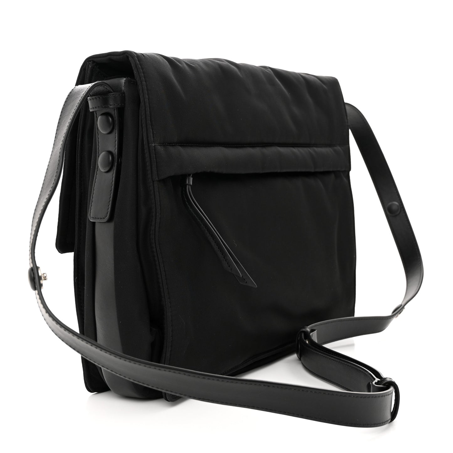 Re-Nylon Vitello Padded Large Flap Shoulder Bag Black