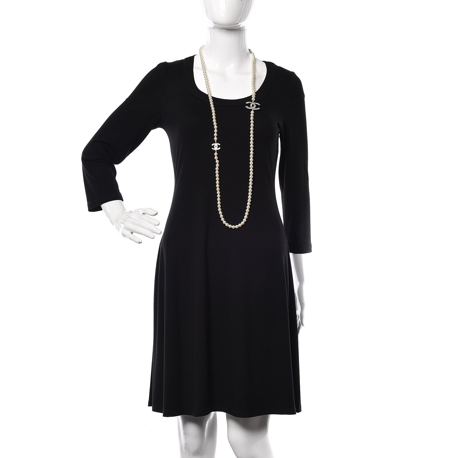 Chanel Pearl Baguette Crystal CC Long Necklace Silver 2 of 5