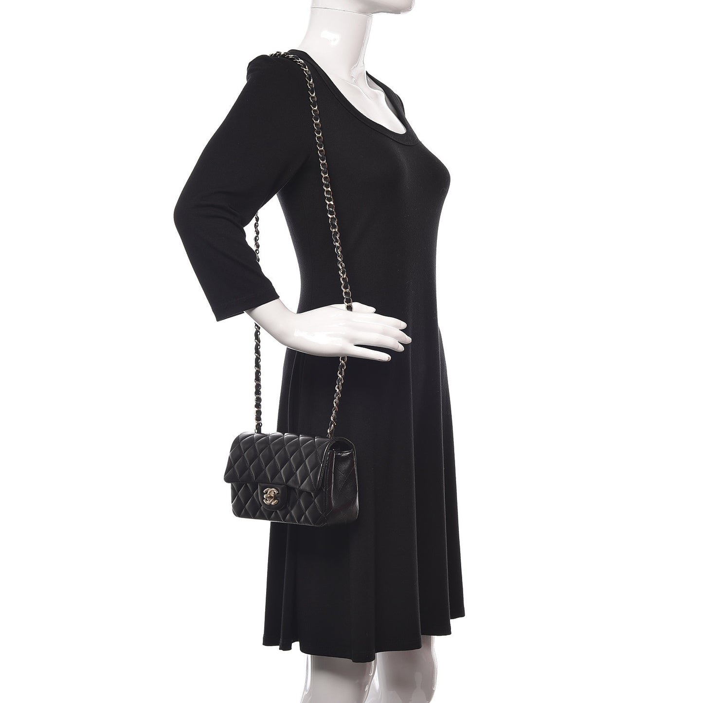 Lambskin Quilted Mini Rectangular Flap Black