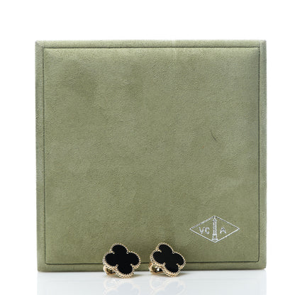 Van Cleef & Arpels 18K Yellow Gold Black Onyx Magic Alhambra Earrings 4 of 4