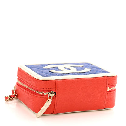 Chanel Caviar Quilted Filigree Vanity Clutch With Chain Blue White Red 4 of 10