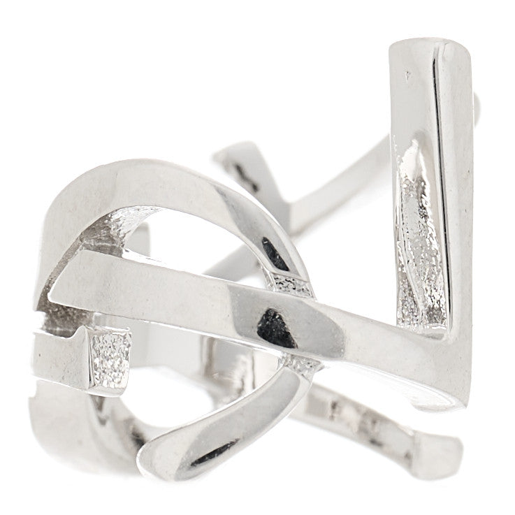 Metal Small Cassandre YSL Logo Ear Cuff Earring Silver