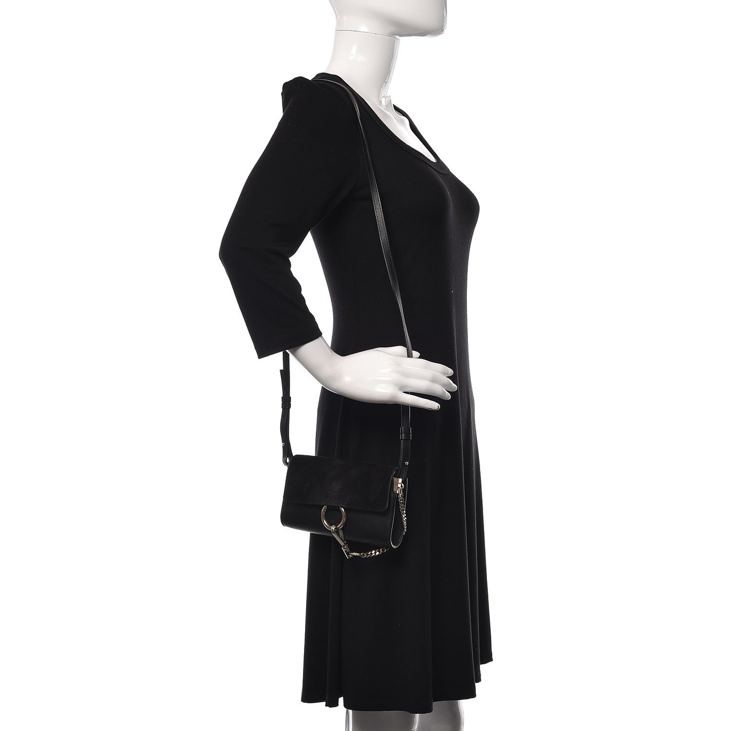 Suede Calfskin Mini Faye Shoulder Bag Black