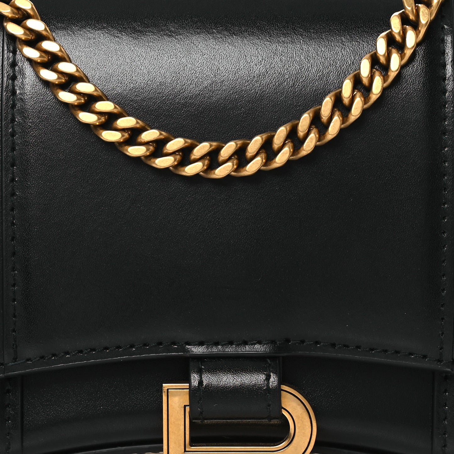 Shiny Box Calfskin Hourglass Chain Bag Black