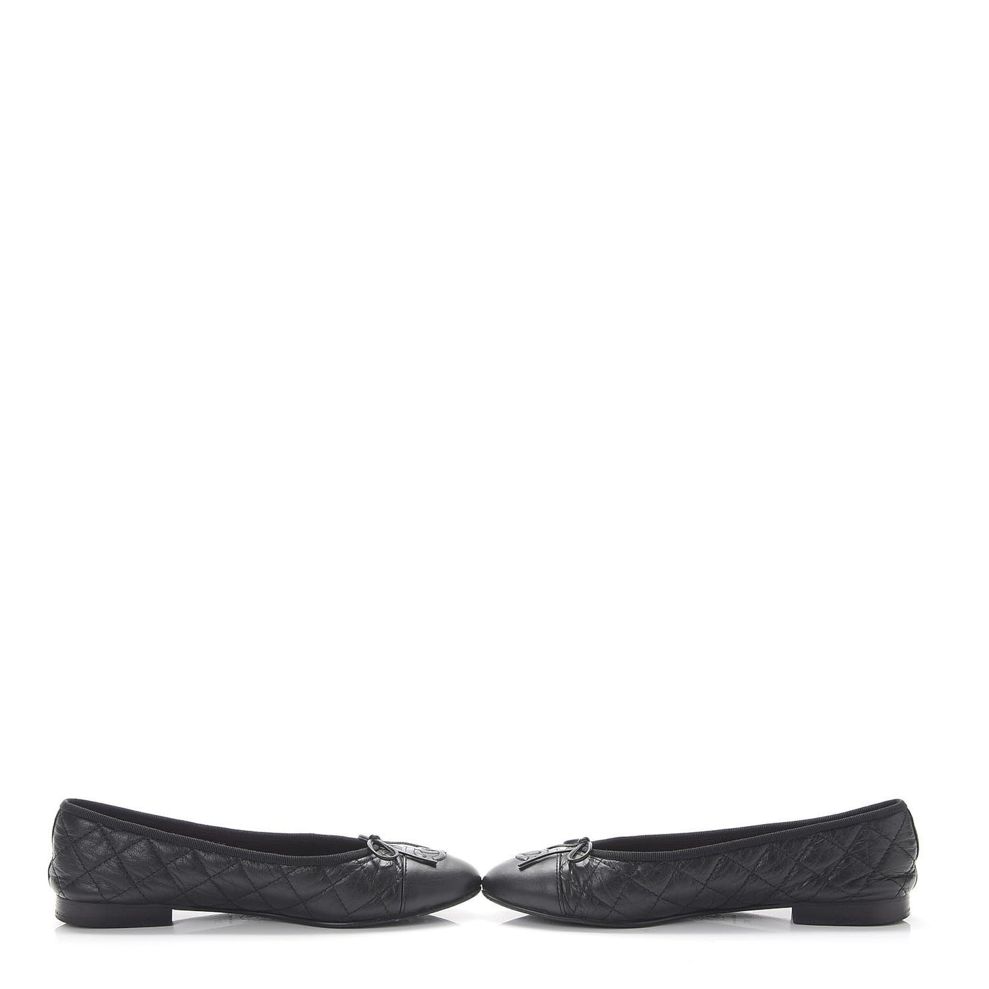 Aged Calfskin Quilted Cap Toe Ballerina Flats 38 Black