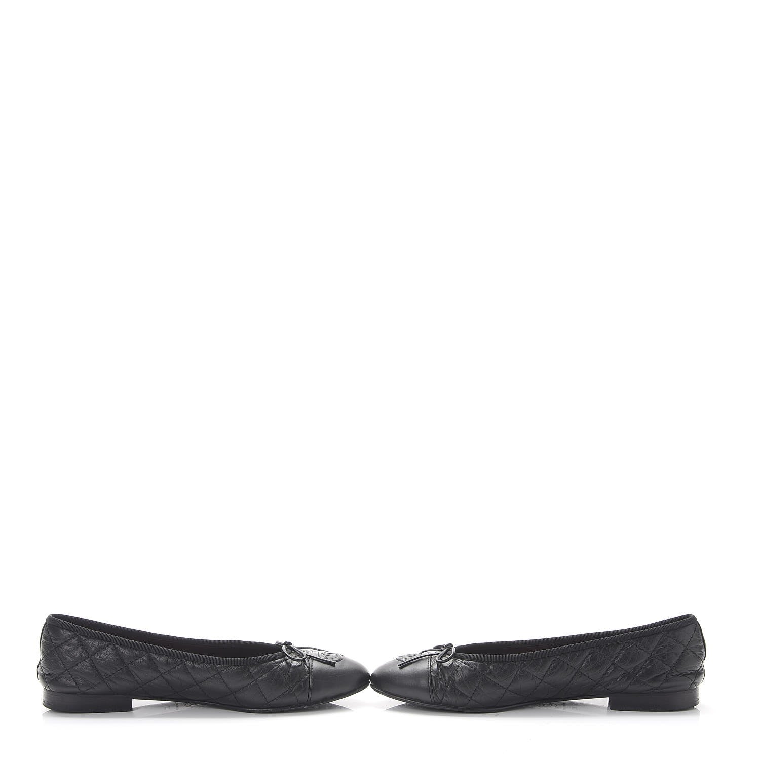 Chanel Aged Calfskin Quilted Cap Toe Ballerina Flats 38 Black 6 of 12